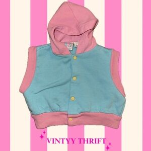 Vintage “Small Steps” Pastel Color-Blocked Vest, Size 3-6 Months